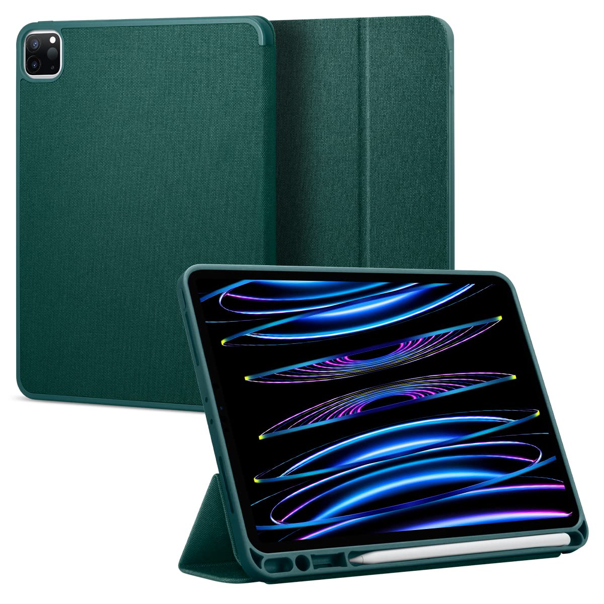 Spigen Urban Fit for iPad Pro 11 inch M2 4th Gen(2022) Case / 3rd Gen(2021) / 2nd Gen(2020) / 1st Gen(2018) Full Cover Folio Case with Built in Pencil Holder, Trifold Stand – Midnight Green