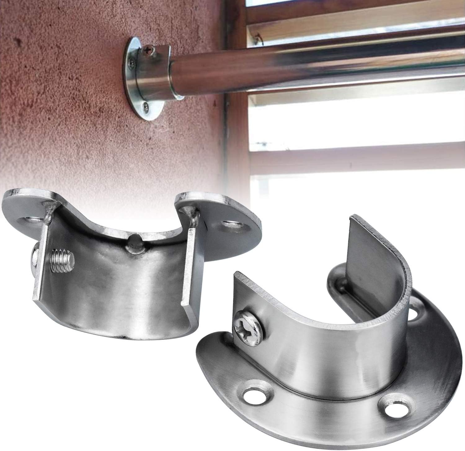 4 Pack 31mm Stainless Steel Adjustable Closet Pole Sockets, Heavy Duty