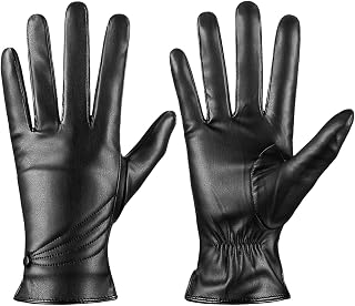 ISHSIBEB Women's Winter Leather Touchscreen Gloves - Cashmere Lined Warm Driving Texting Gloves for Cold Weather