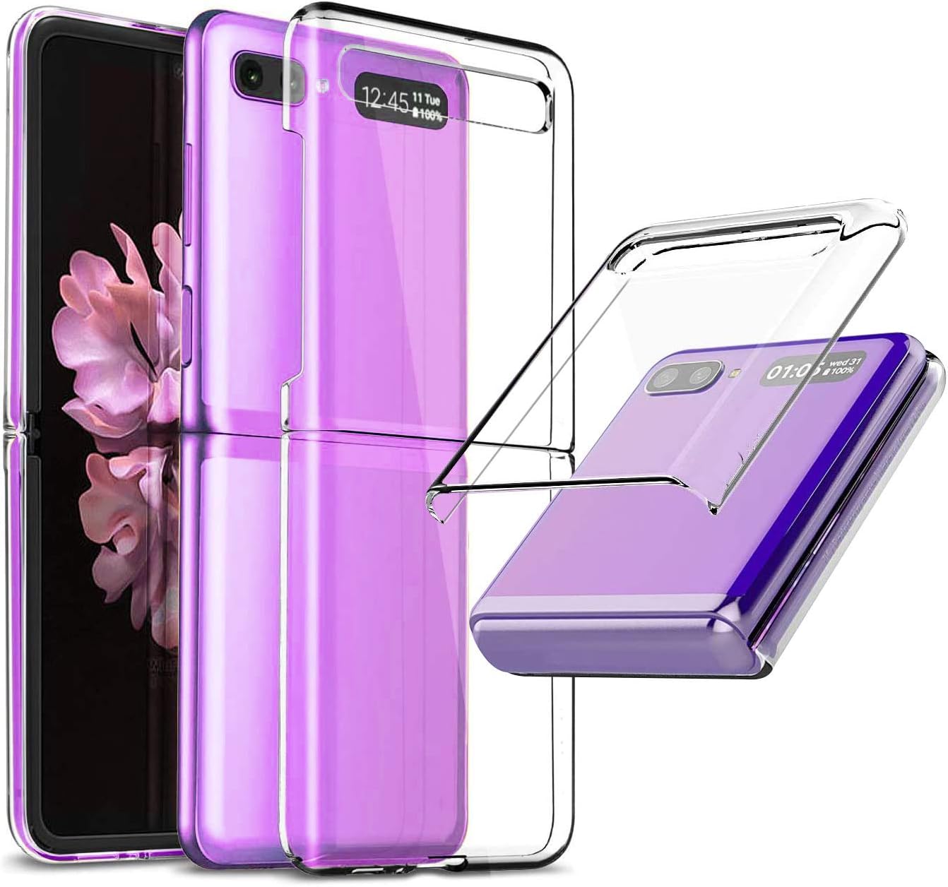 20pcs Galaxy Z Flip Case, Ultra-Thin Foldable Transparent Hard Plastic Back Cover Shockproof Protective Case for Samsung Galaxy Z Flip 6.7" - Clear