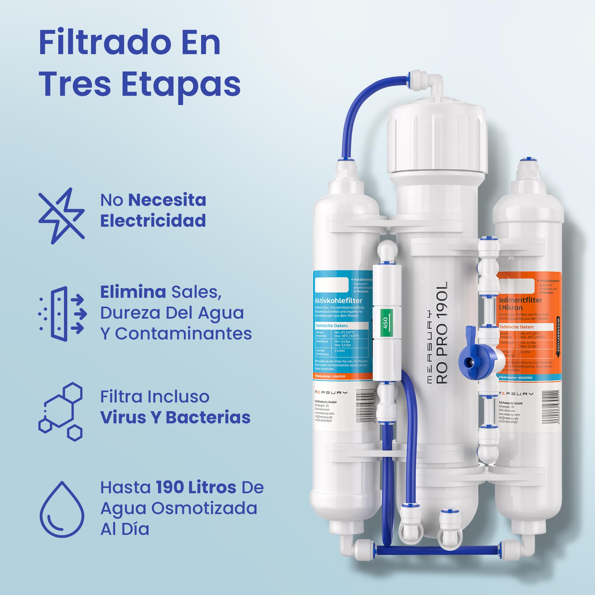 Measury Osmoseur Acuario, Agua Osmotizada Acuario - 190 litros por Día