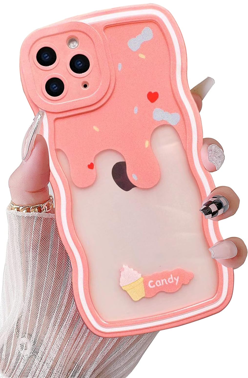 KUMTZOCompatible with iPhone 11 Pro Case 5.8 inch, Cute Curly Wave Frame Shape Shockproof Soft TPU Case with Camera Hole Protective Cover for Girls Women (Pink)