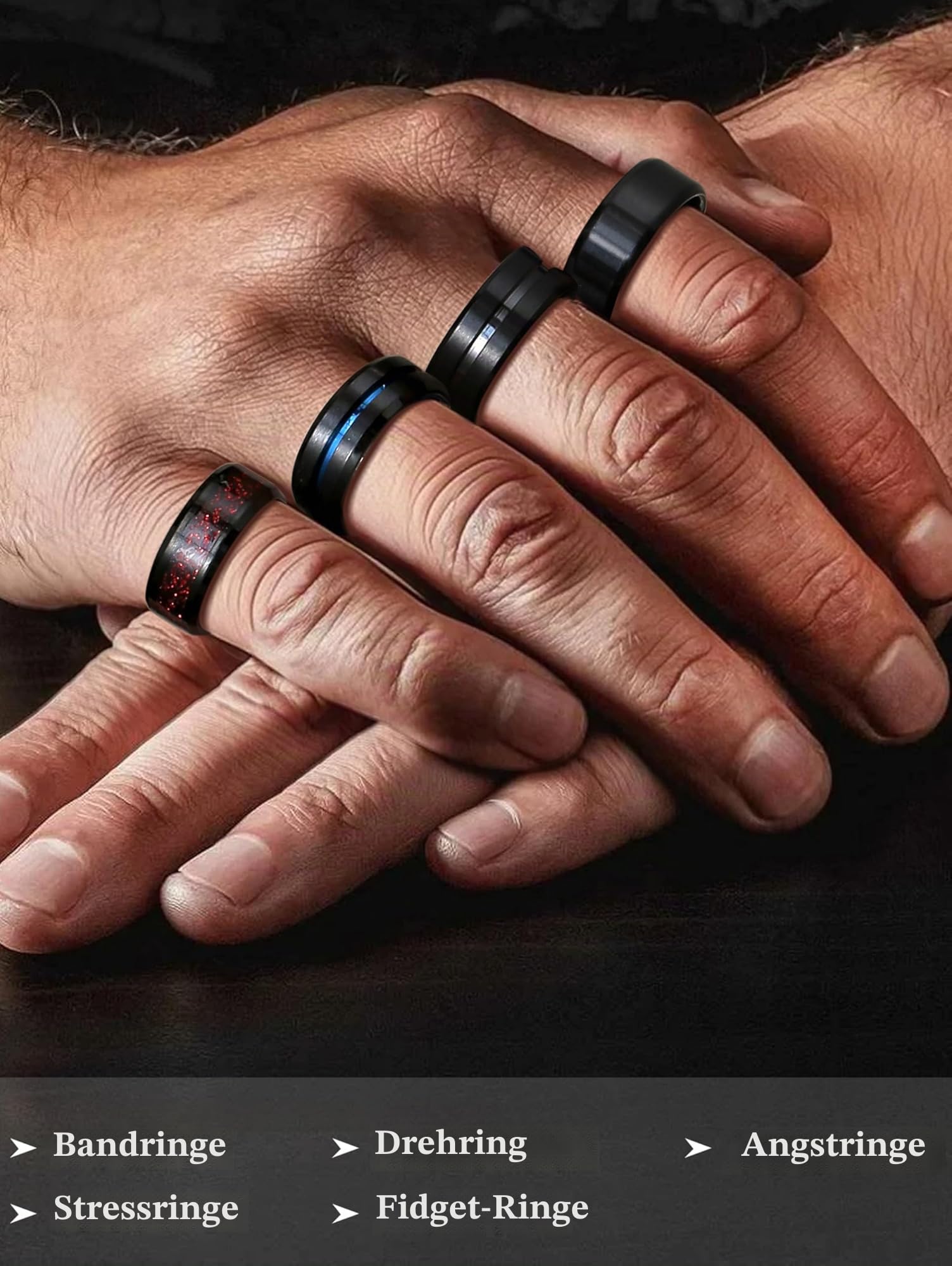 Milacolato 8 Stück Herrenring aus Edelstahl, schwarz, drehbar, Rockkette, Vintage, Gothic, Ringe aus Kohlefaser, Drache, keltisch, blau, Hochzeit, Band, Größe 52 – 70