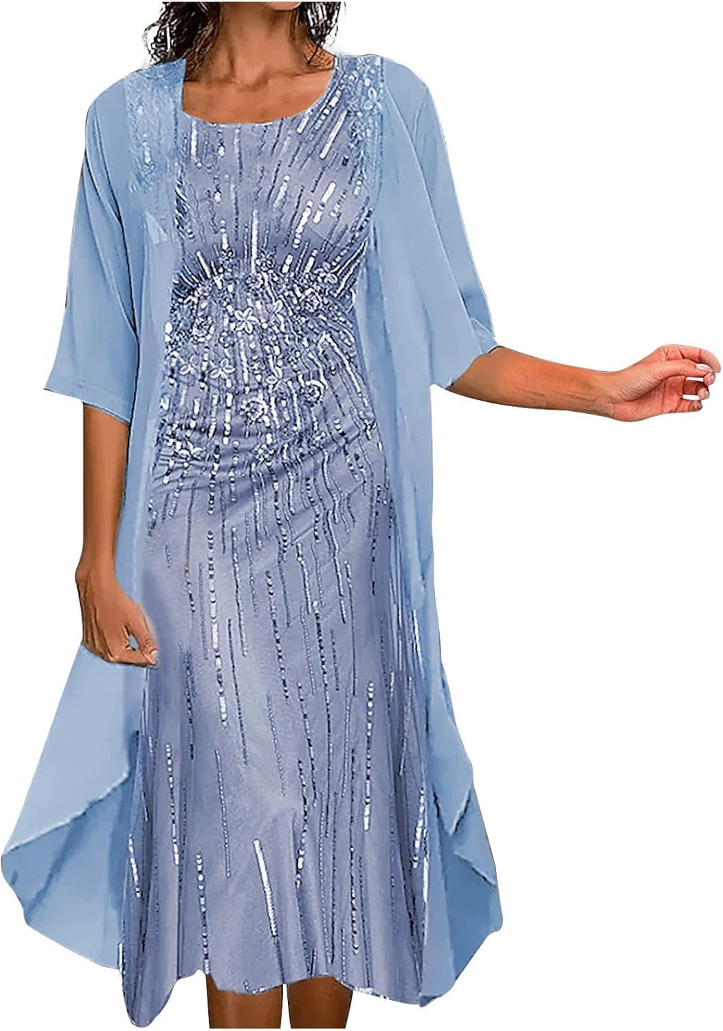 Robe de mère de la mariée 2 pièces en dentelle délicate et gilet long de cérémonie