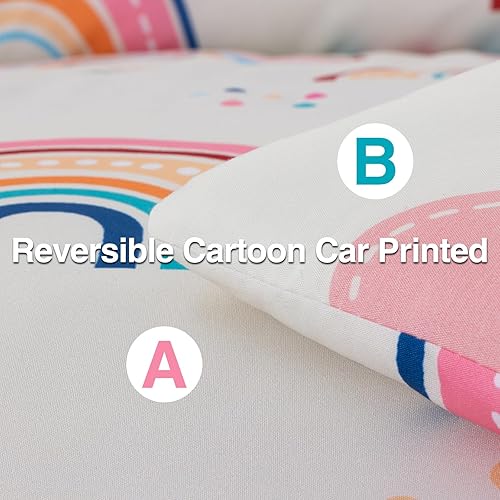 Miniatura 7 de A Nice Night Juego de edredón arcoíris para niñas, tamaño individual, 6 piezas, ropa de cama en una bolsa, de poliéster suave, con diseño floral,