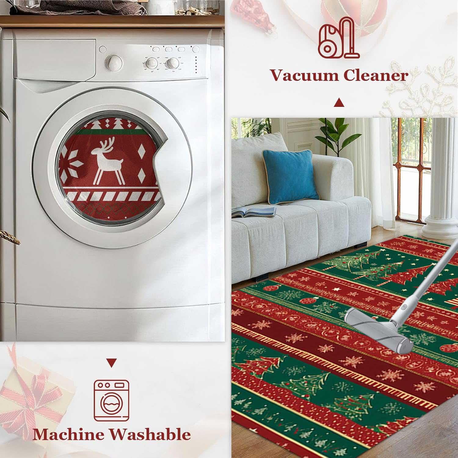 Alfombra 160x230 con Patrón Navideño,Alfombra Salón de Navidad,Alfombra Cocina Lavable de Navidad,Alfombra Comedor de Decoración Antideslizante,Alfombra Navideña 3D para el Hogar,E,80x120cm