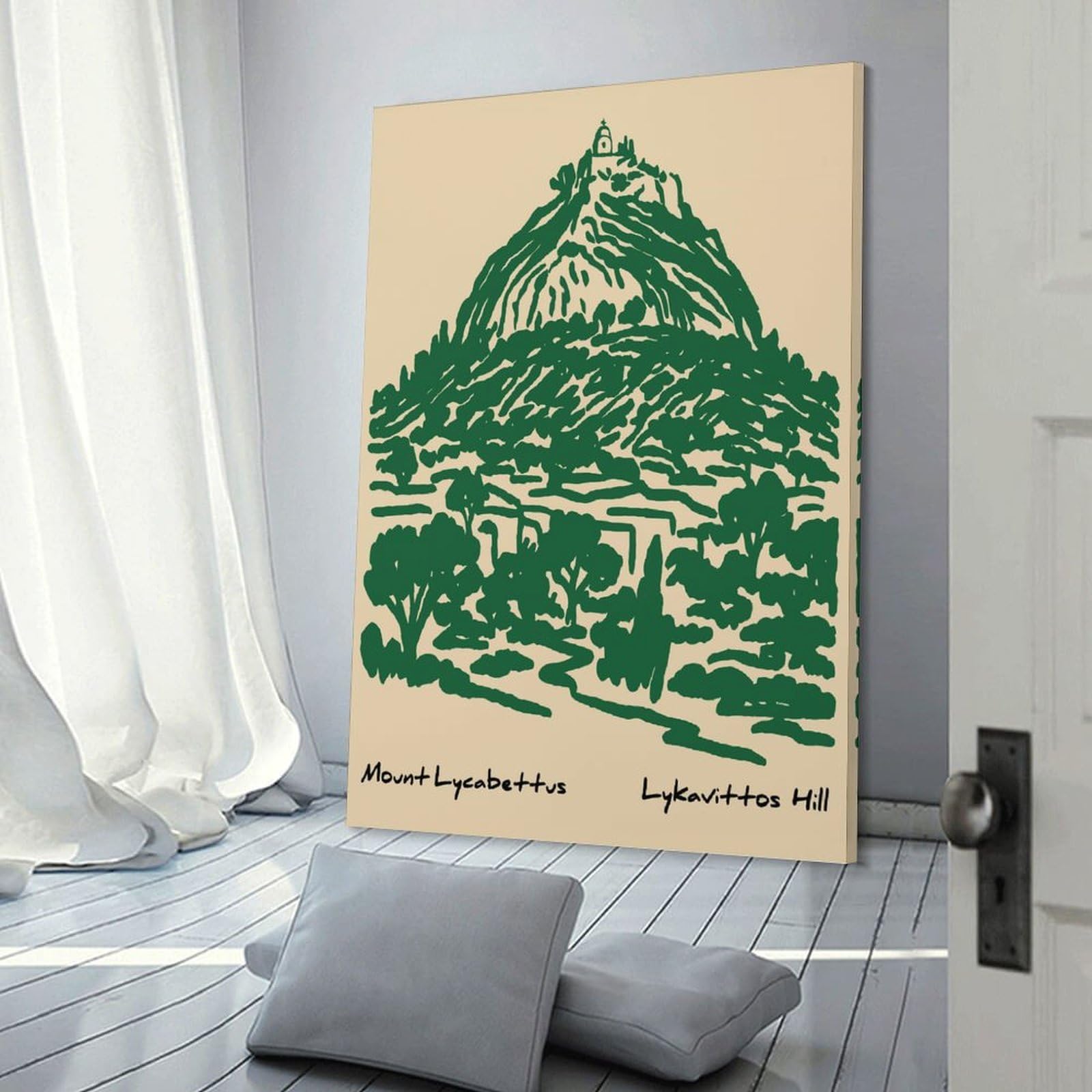 Junmoney Mount Lycabettus Sketch Hanging Wall Art 16x24inch(40x60cm), for Feature Walls in Flats Or Modern Rooms, Home Wall Art for Statement Displays