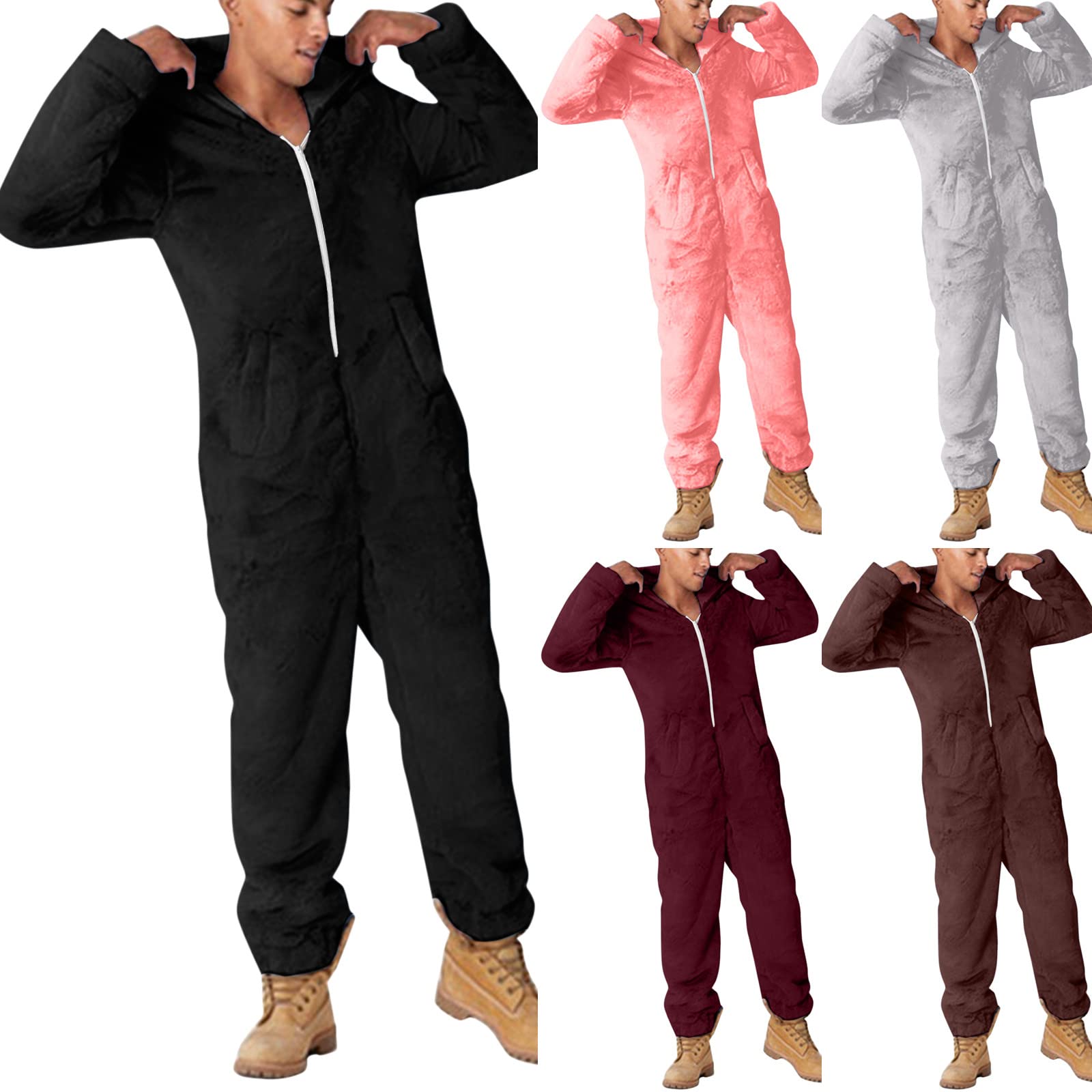 Tuta da uomo Onesie, tuta intera da casa, in cotone, per cosplay e cosplay, in pile, pigiama intero con chiusura lampo e cappuccio