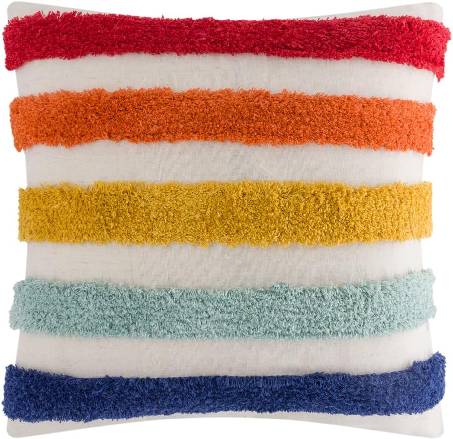 JWH Colorful Stripe Throw Pillow Cover Decorative Terry Embroidery Accent Pillow Case Geometric Cushion Lines Pillowcase for Bedroom Bed Car Couch Chair 18x18 Inch Red Yellow Blue