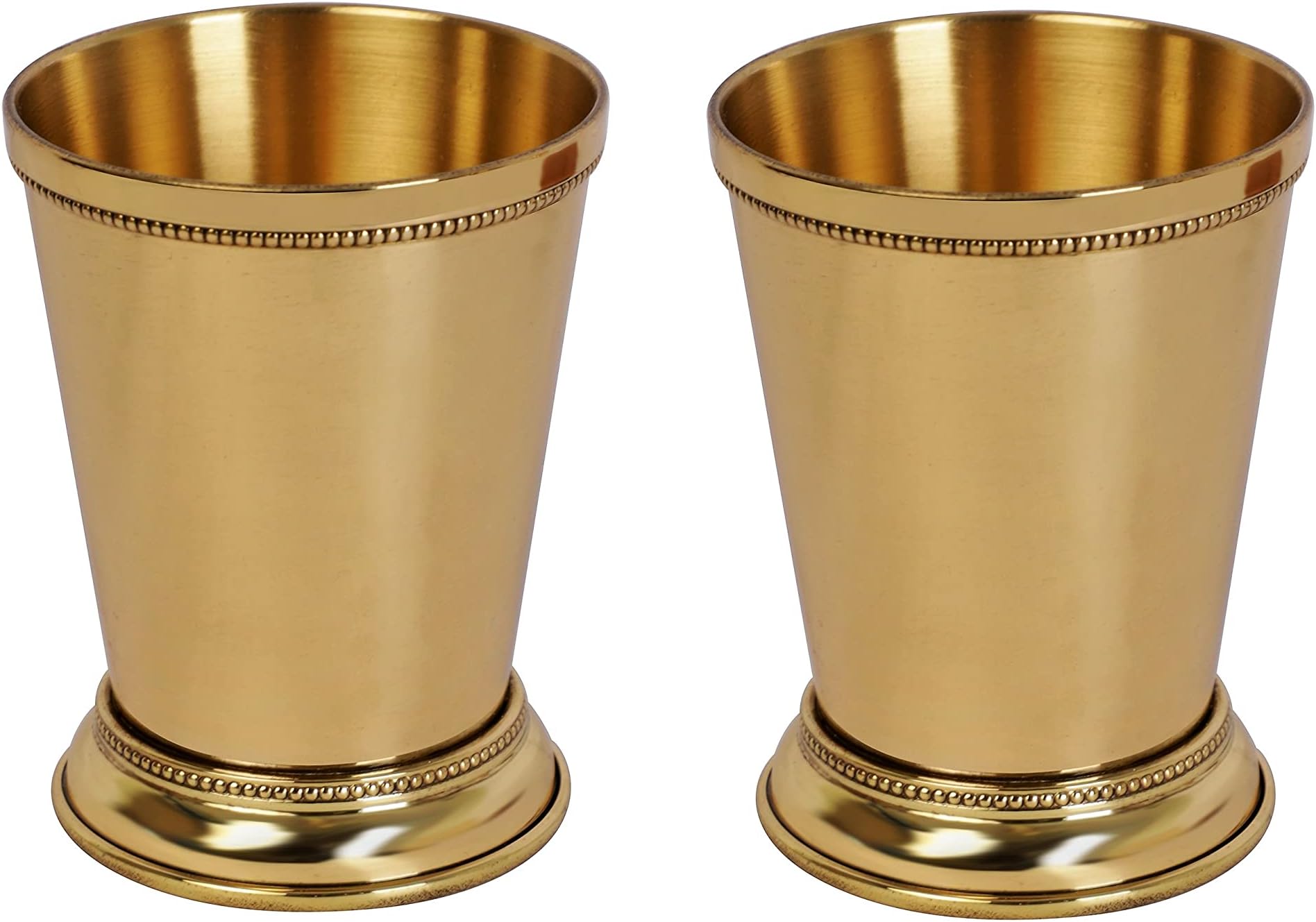 BRASS COCKTAIL DRINKWARE MINT JULEP CUPS 12-OUNCE GOLD FINISH COCKTAIL TUMBLER FOR MOSCOW MULE OR KENTUCKY DERBY (Plain, 2)