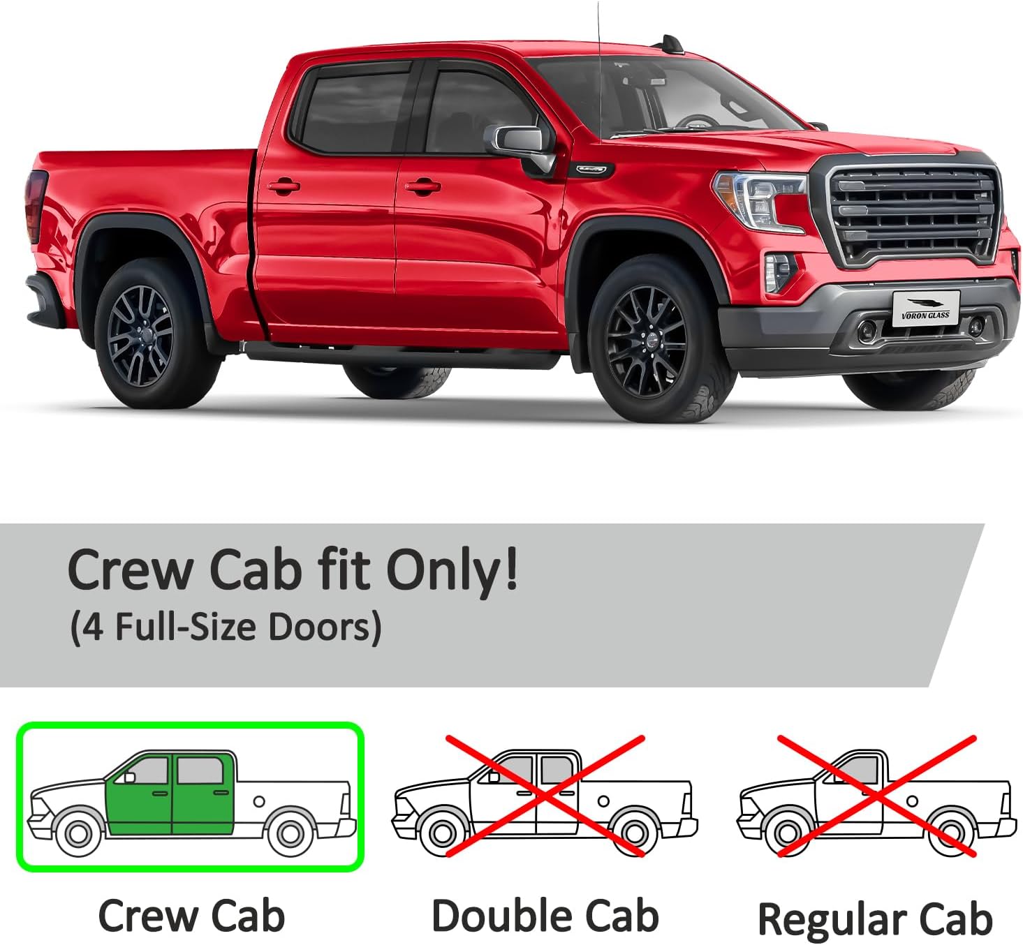 Voron Glass in-Channel Extra Durable Rain Guards for Trucks GMC Sierra 1500 2019-2026 Crew Cab, Window Deflectors, Vent Window Visors, 4 Pieces - 220089v