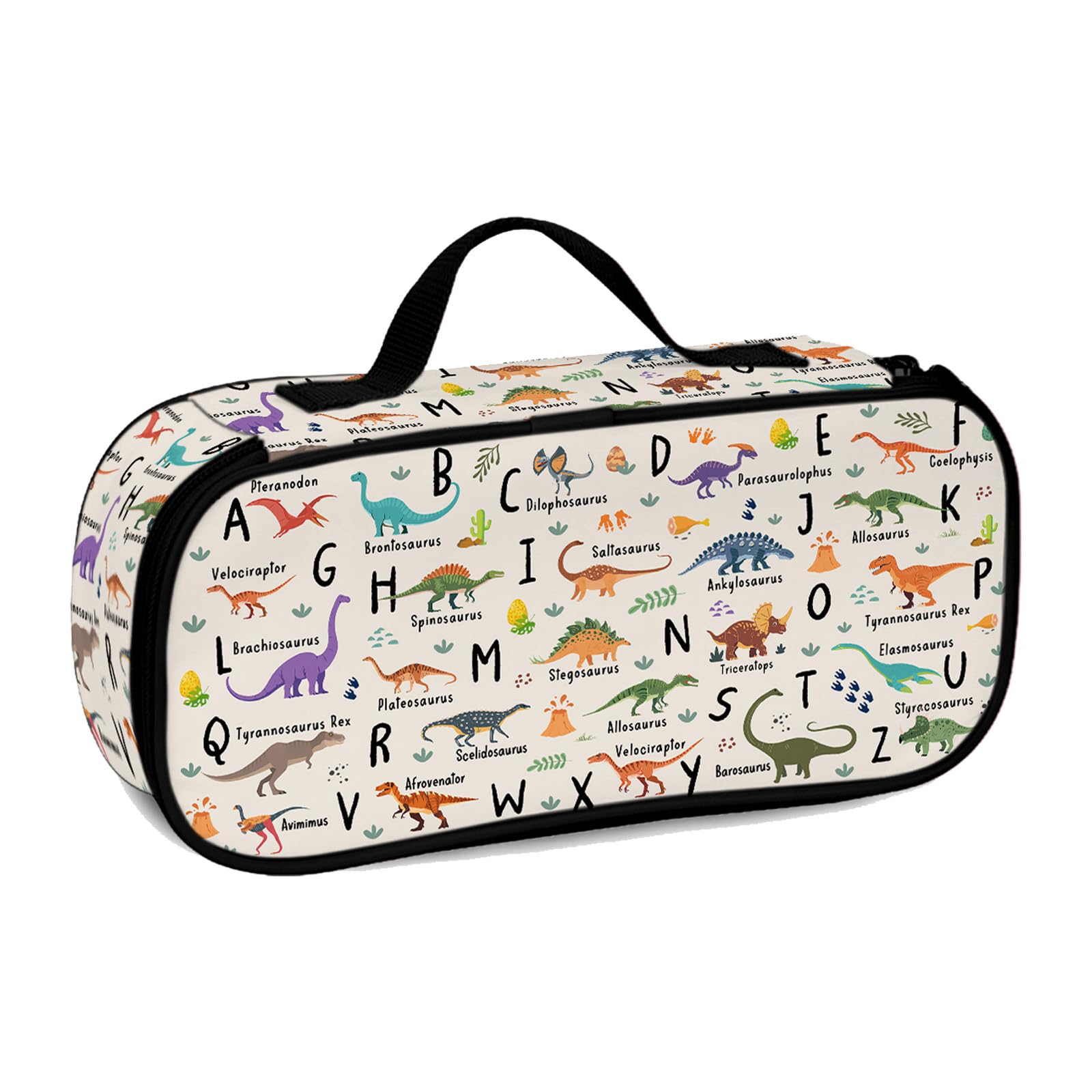Yasrlvun Dinosaur Pencil Case for Boys Girls Dinosaurs Large Capacity Pencil Cases Adult Teens Dinosaur Lover Pen Boxes(White)