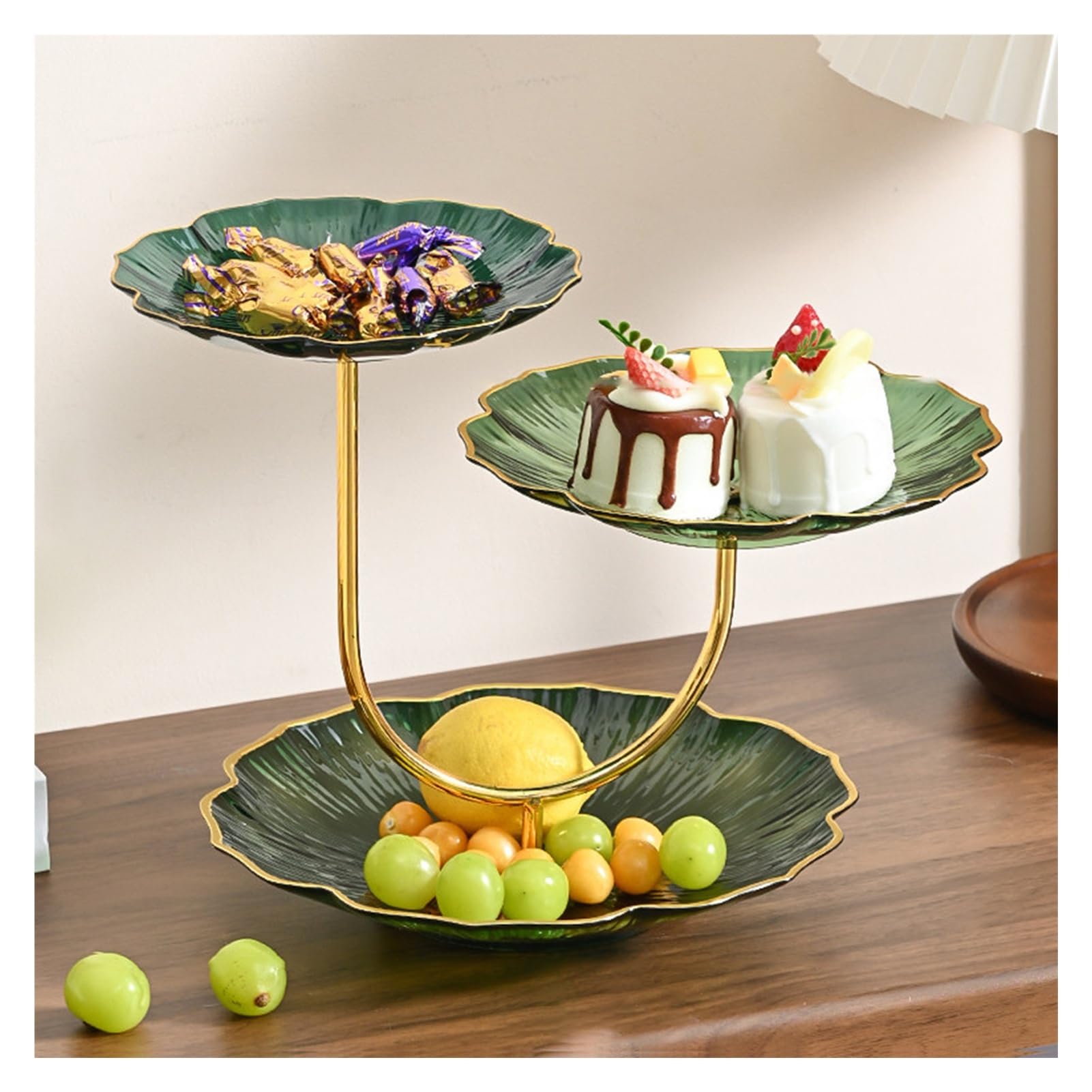 XCSDEW PET Fruit Rack,Floor-standing Shelf,Three-tier Pastry Storage ,Openwork Design,Suitable for Living Room(Color4)