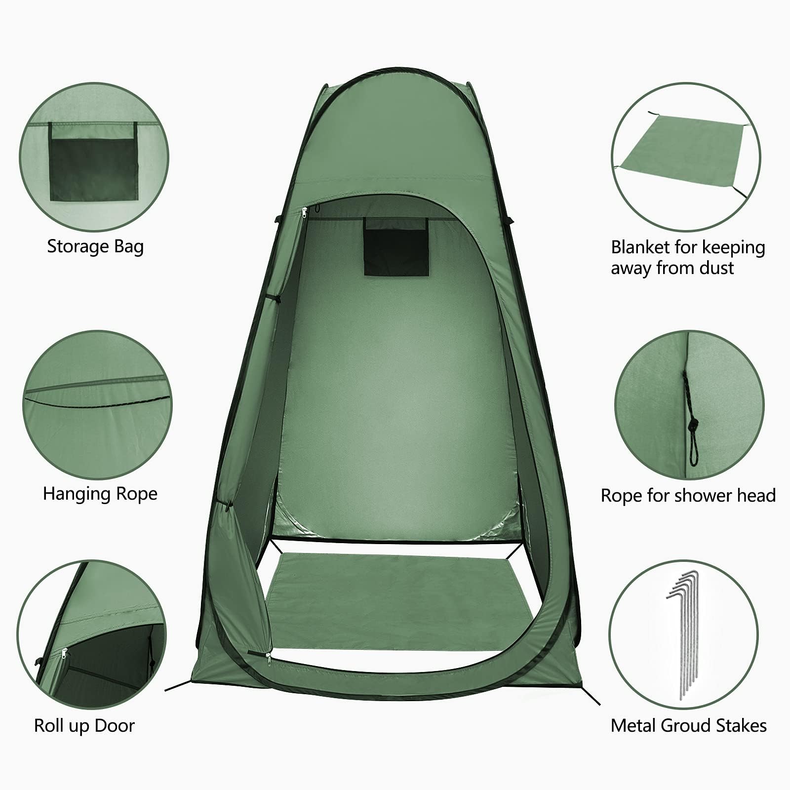 Tente de Douche Camping, Pop Up Cabine de Douche, Cabine de Changemen Portable Tentes de Toilette Extérieure Abri de Plein Air, 120×120×190 cm
