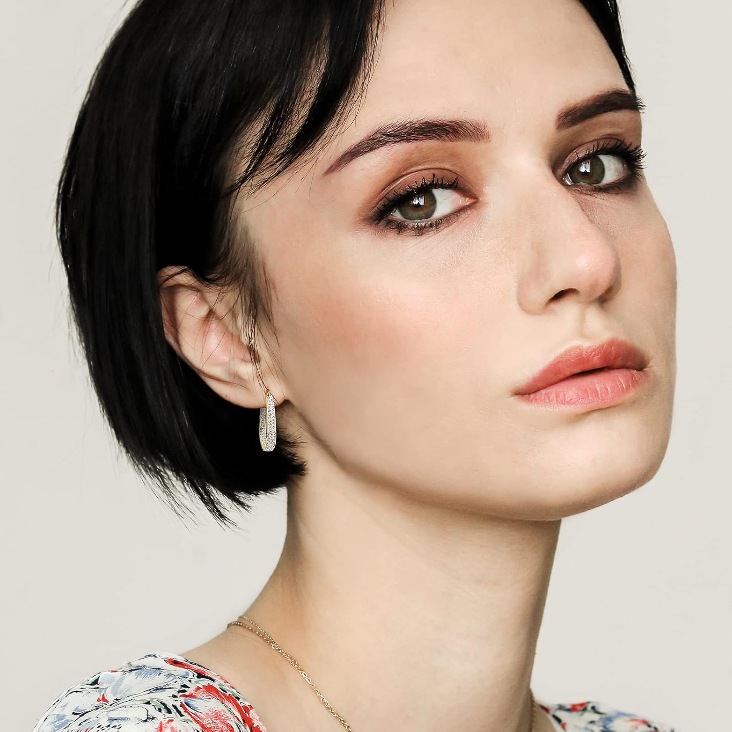 Crystal Hoop Earrings - Silver Plated Inside Out Oval Shape Hoop Earrings for Women, 1.2 Inch - Image 4