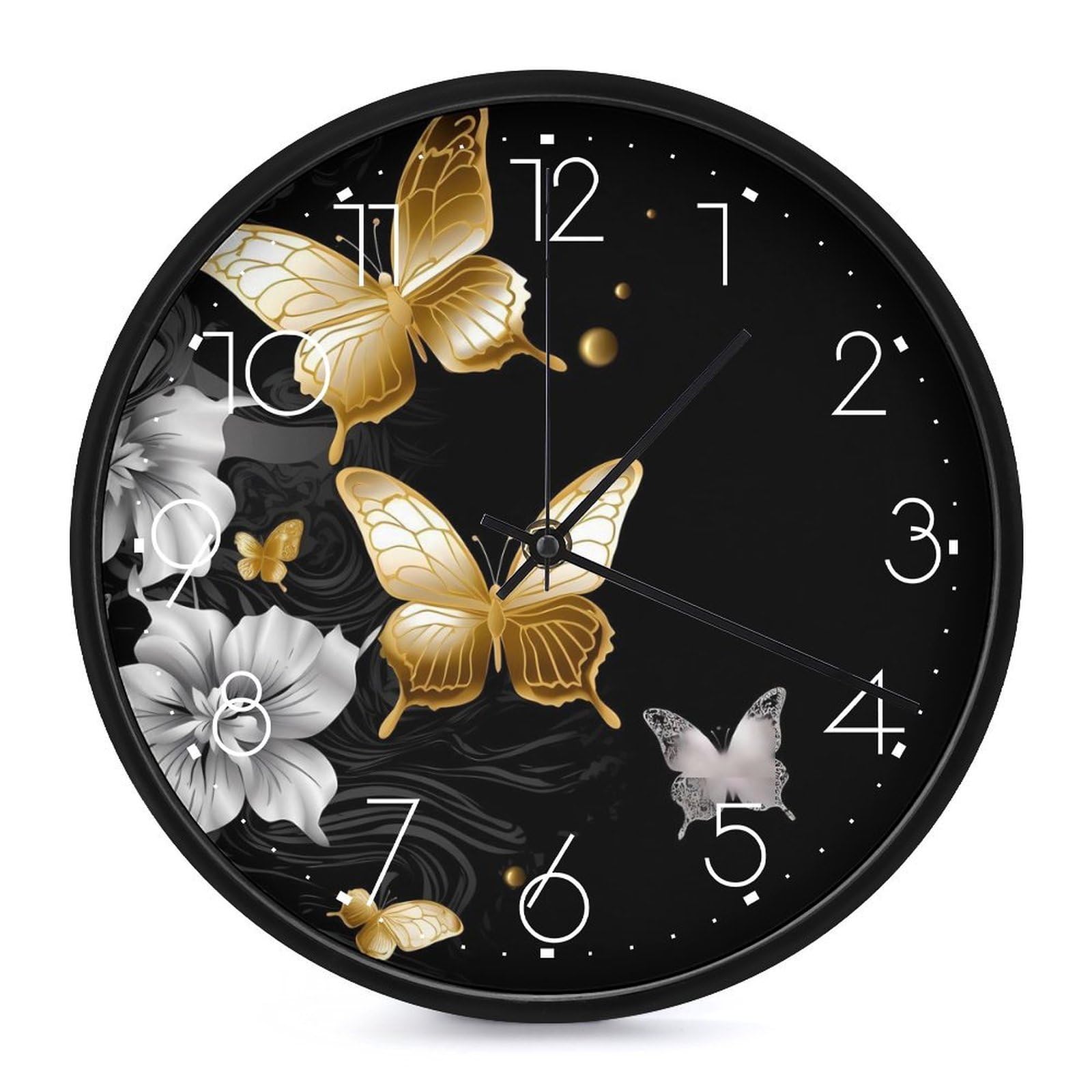 Horloge murale dorée et blanche silencieuse motif personnalisé pour décoration maison