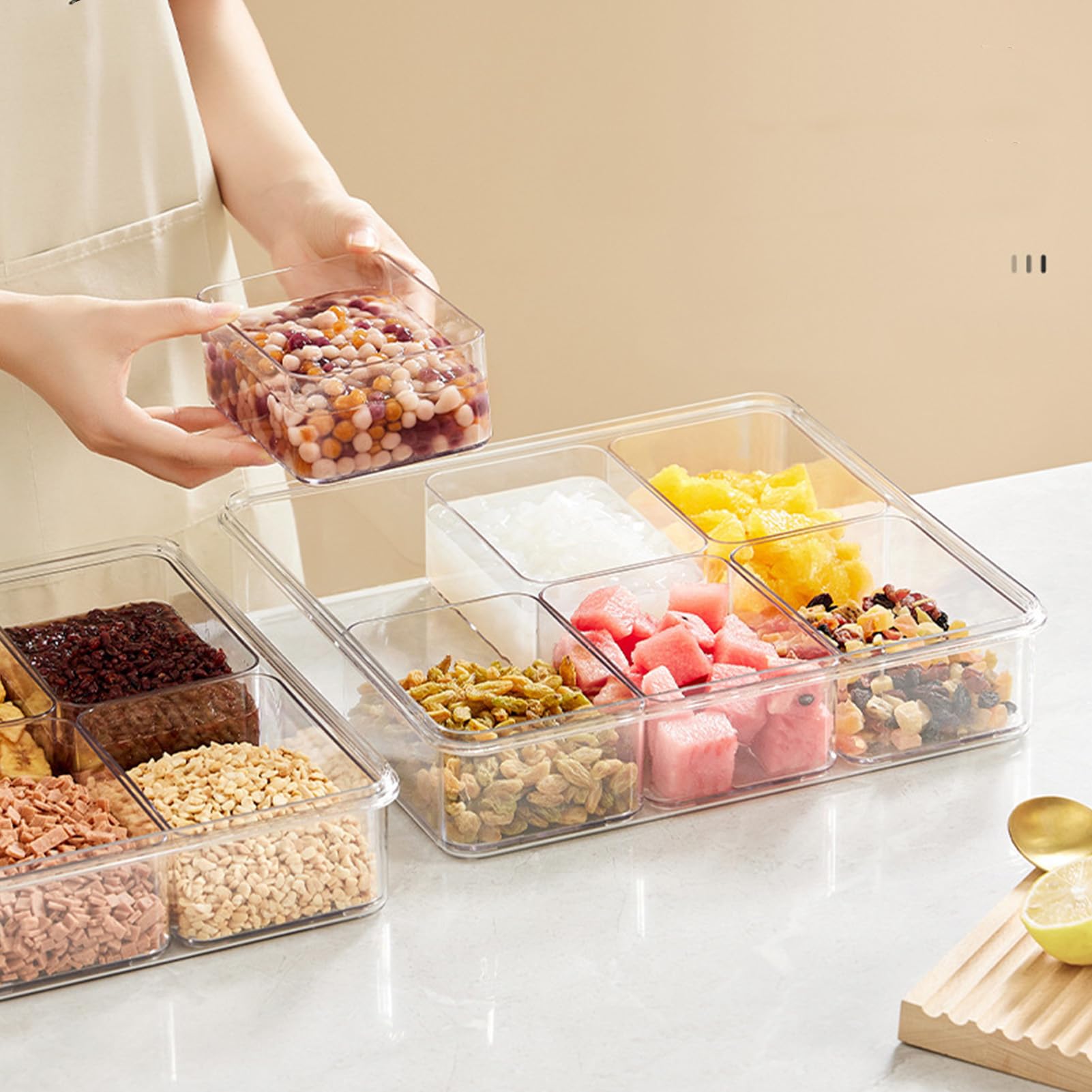 Plateau de service divisé réglable avec couvercle – Grande capacité pour fruits, desserts et assaisonnements – Idéal pour les fêtes et les divertissements