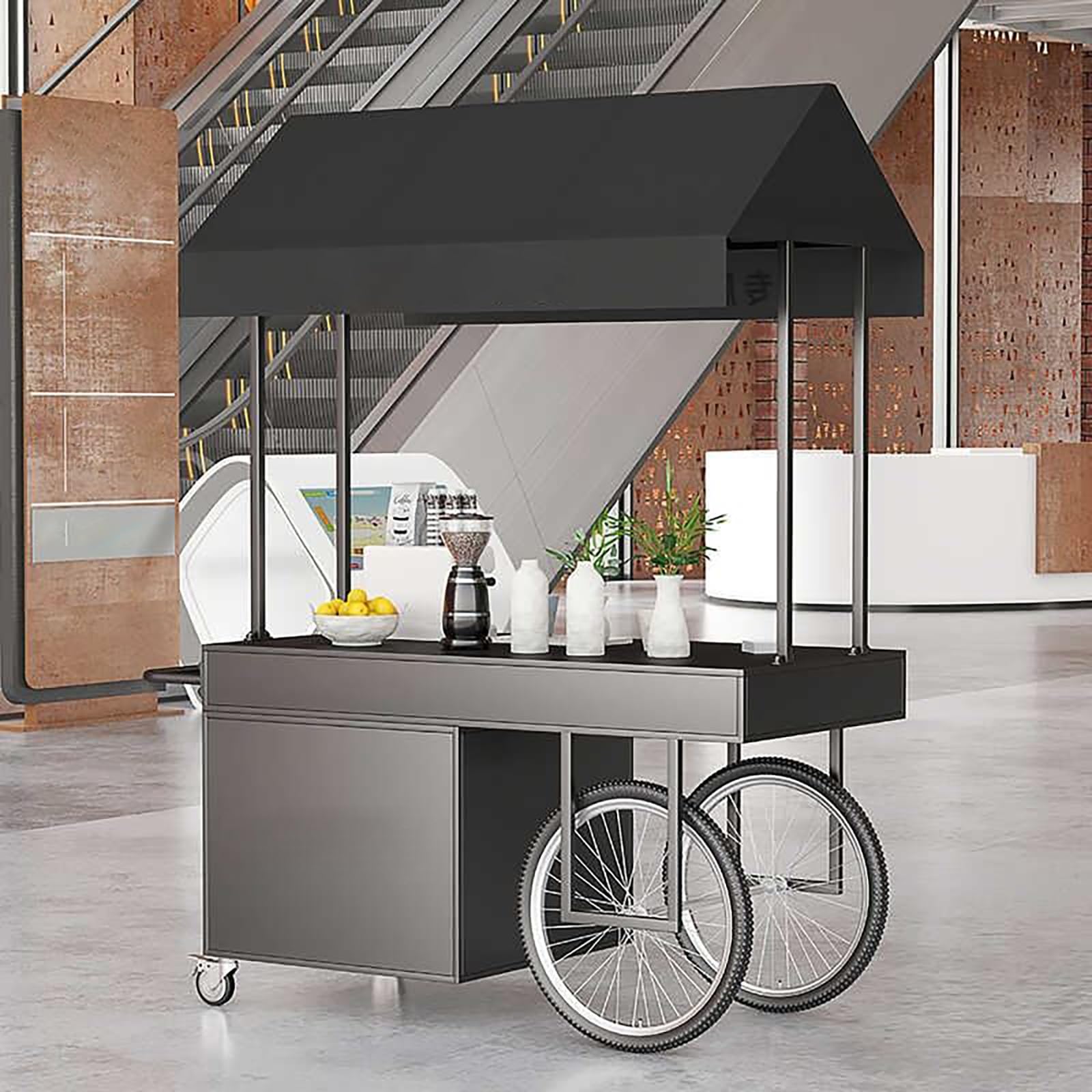 Carrello portatile per cibo da strada con tettuccio, carrello da dessert da 119,4 cm, per eventi all'aperto, festival alimentari, perfetto per esposizione aziendale e catering