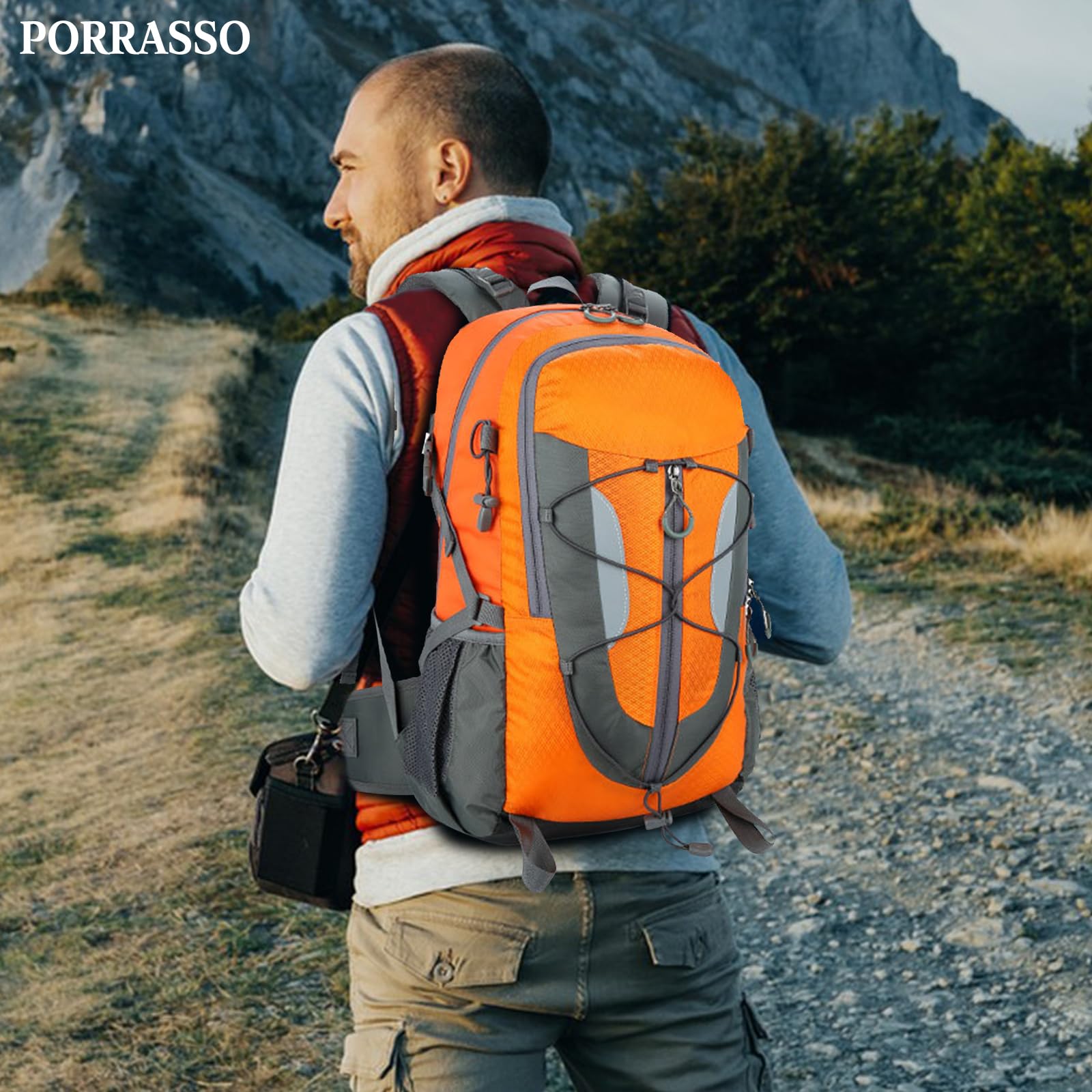 30L Zaino da Trekking Impermeabile Zaino Zaini Hiking Backpack per Donna Uomo Campeggio Arrampicata Viaggio Sport Arancione