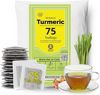 75 Natural Turmeric Tea Bags, Turmeric Black Pepper Tea Blend, Te De Curcuma, Pure Tumeric Tea blend, Caffeine Free Herbal Tea, Non-Gmo. 5oz. Pack of 1