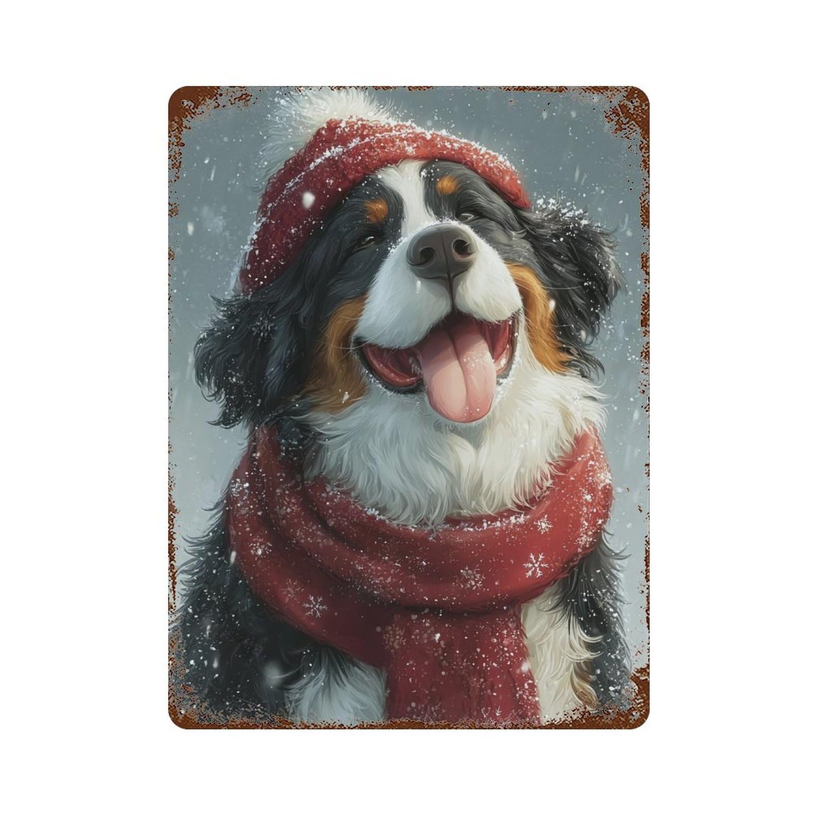 Rust Effect Winter Wonderland Dog-18 Aged Metal Wall Plaque 15.7"x11.8", Classic Wall Plaque for Basement, Hobby Room And Garage Decor