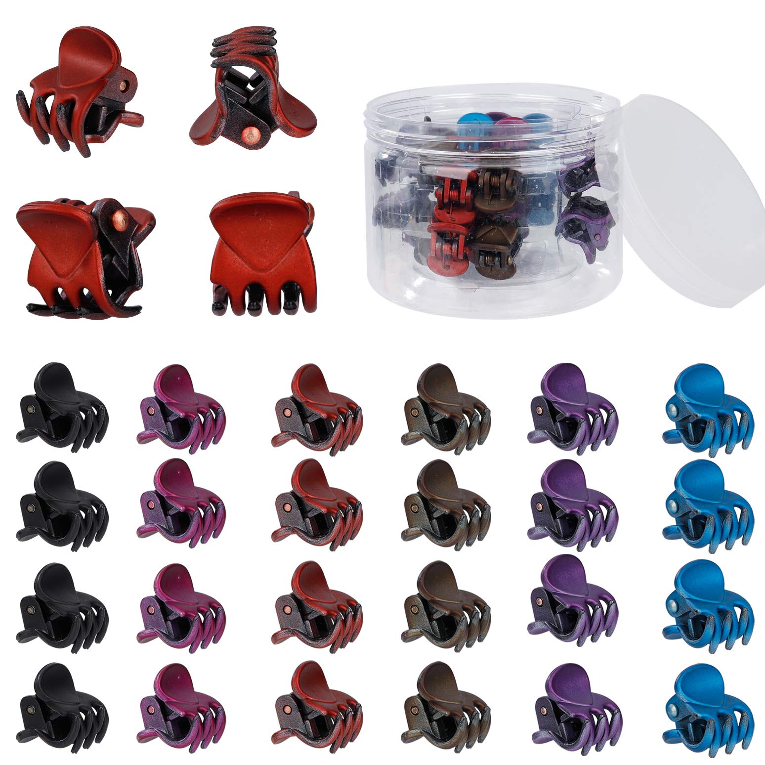 Mini Clips para el Cabello, Bebé Garras de Pelo 1.5cm Pinzas del Pelo Horquillas Plásticas Agarres de Pelo para Niñas y Mujeres con Caja de Almacenaje (24 Piezas)