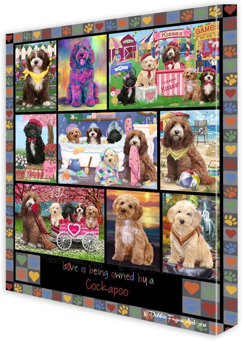 Love Owned Grey with Cockapoo Dogs Canvas Wall Art - Premium Quality Ready to Hang Room Decor - White Floating Framed 24" x 24"