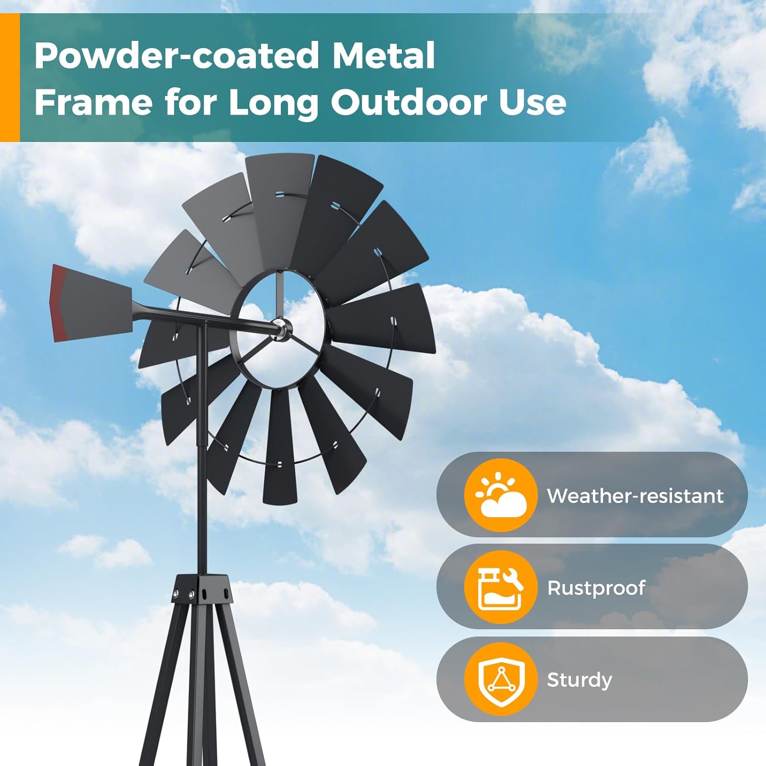 Tangkula 8.3FT Windmill Yard Garden Metal Ornamental Wind Mill Weather Vane Weather Resistant (Grey)