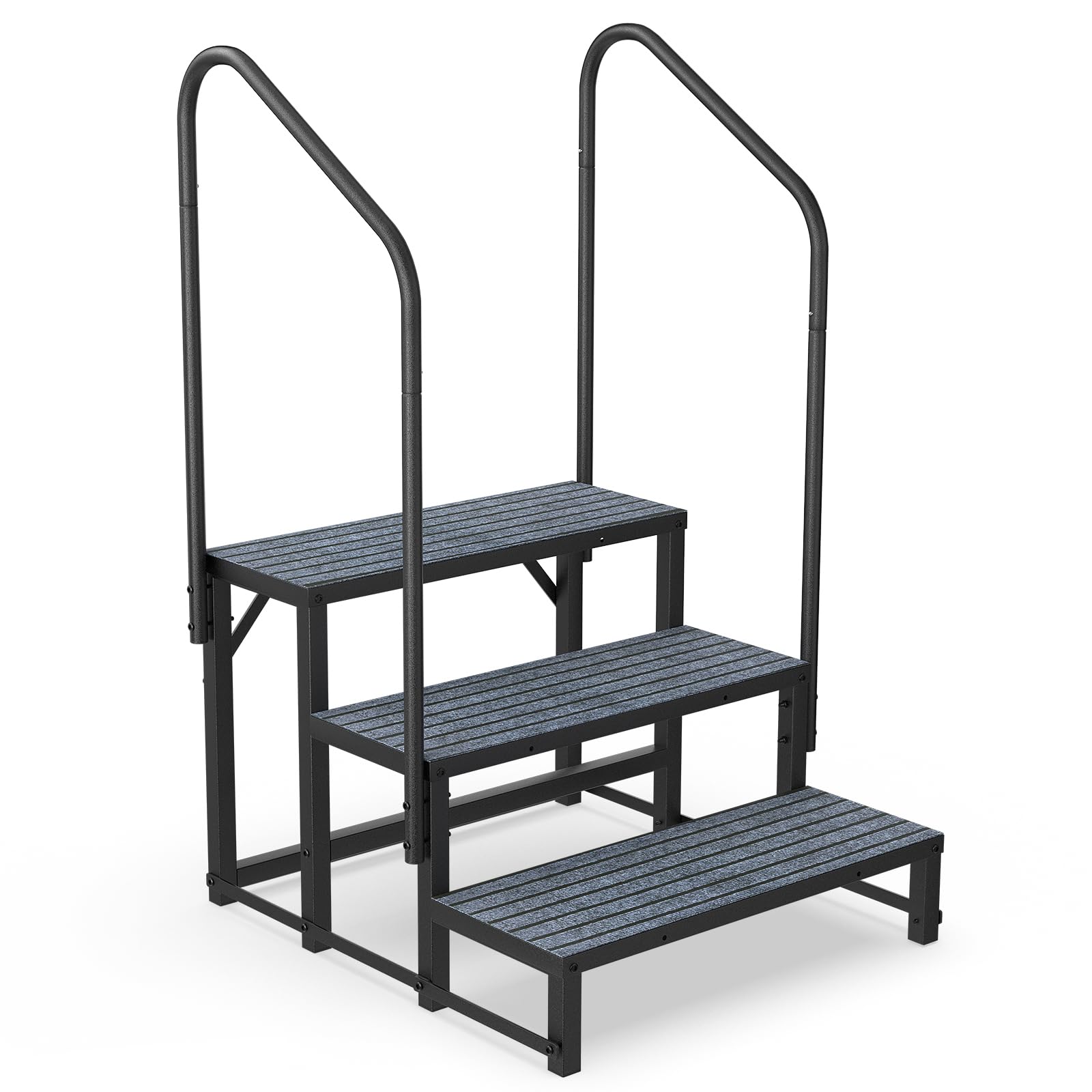hot tub steps, rv steps with handrail, 3-step rv stairs spa steps mobile home stairs for 5th wheel rv, travel trailers, hot tub, pool, porch with non-slip mats