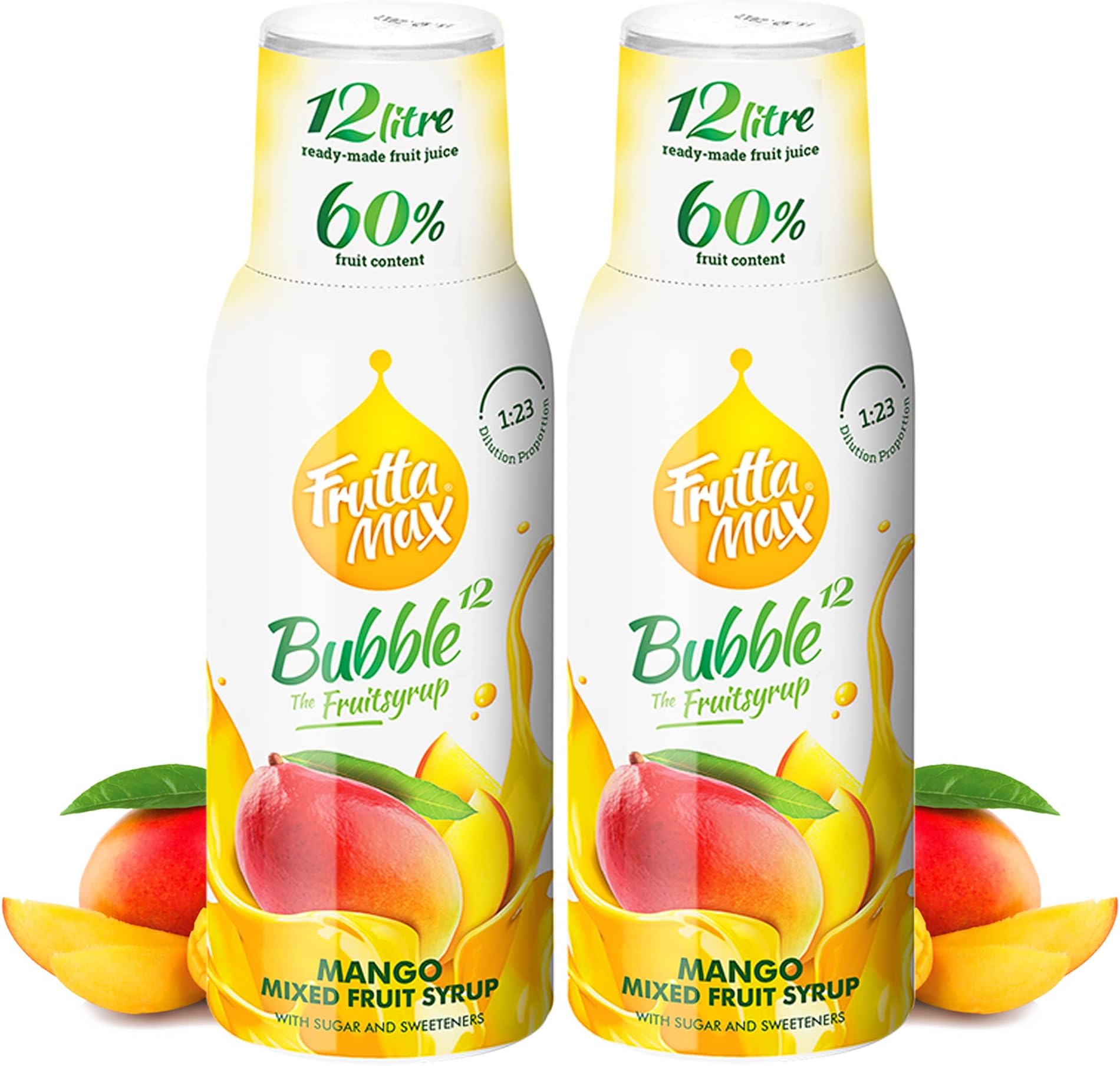 2 Pack - FruttaMax Mango Syrup | Less Sugar | 60% Real Fruit Concentrate | Suitable for soda Machine 2x500ml