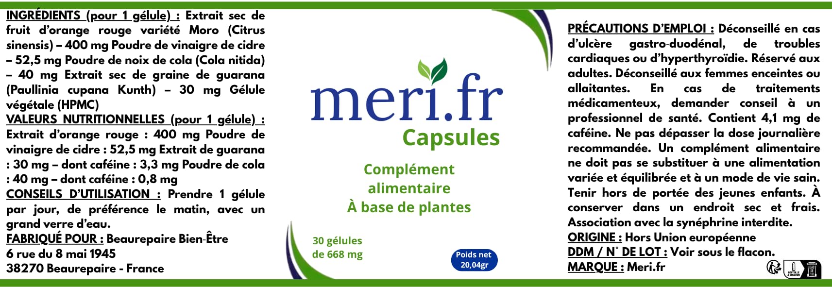 Meri.fr Capsules au Guarana et Orange Sanguine