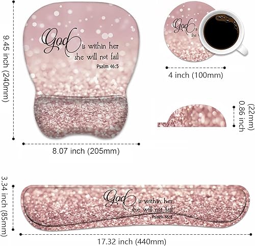 Miniatura 2 de Alfombrilla ergonómica para mouse con soporte de muñeca y reposamuñecas para teclado con posavasos, base de poliuretano antideslizante, fácil de