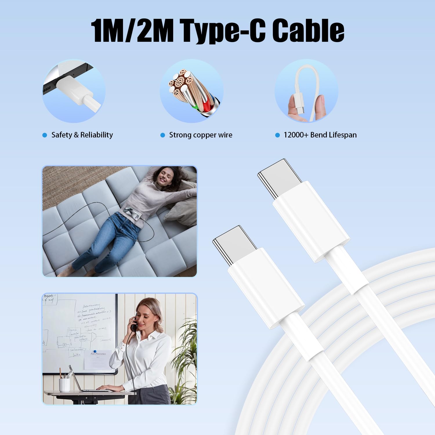 45W USB C Chargeur Rapide pour iPhone 17 16 15 Pro Max,2-Port Chargeur Usbc Apple avec 1M+2M Câble USB C pour iPhone 17 16 15 Pro /17 Air/17E/15 16 Plus/iPadPro/Samsung Galaxy S25/S24/S23 Ultra-Blanc