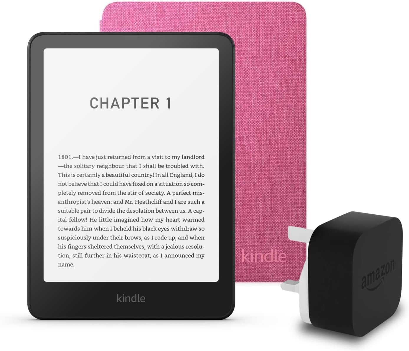 Kindle Paperwhite (2024 Release) 16 GB without ads, an Amazon Fabric Cover and an Amazon Powerfast 9W Power Adapter