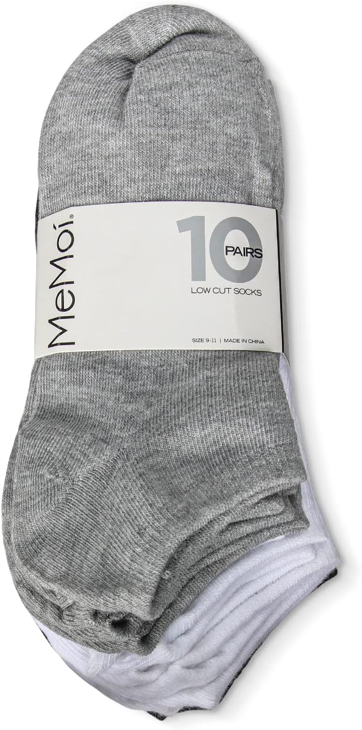 MeMoi Women's 10-Pack Low Cut Ankle Socks, Running, Gym, Fitness Apparel
