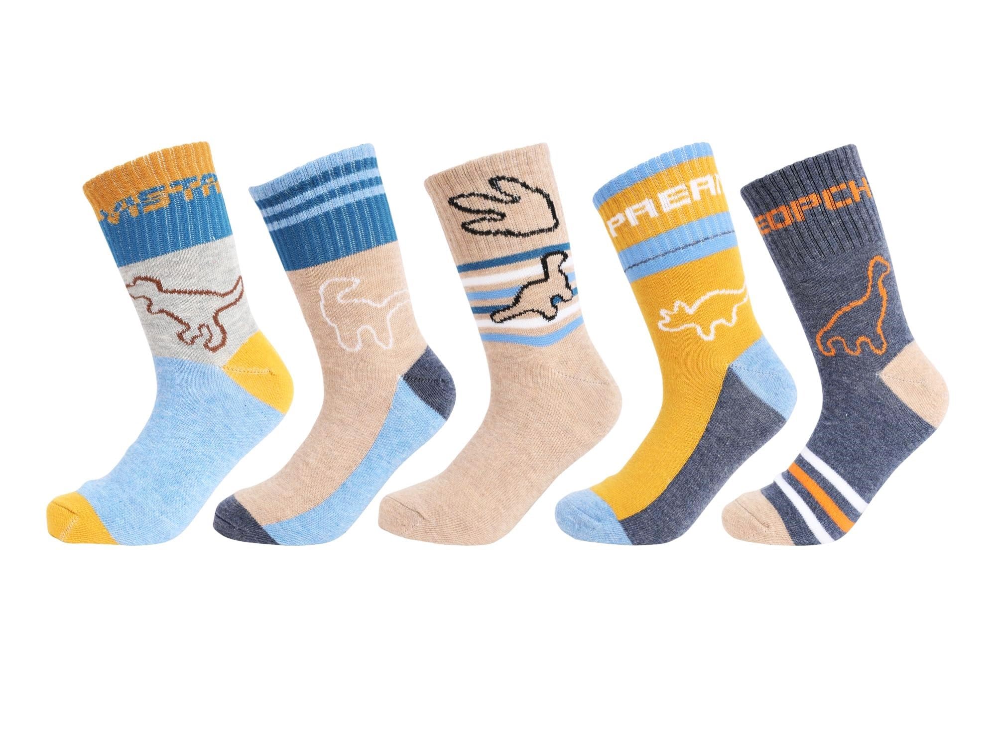 MagicPopColourful Socks for Kids, Crew length, Soft Pure Cotton, Lightweight & Breathable, 1 to 9 Years, Pack of 5, Designer socks