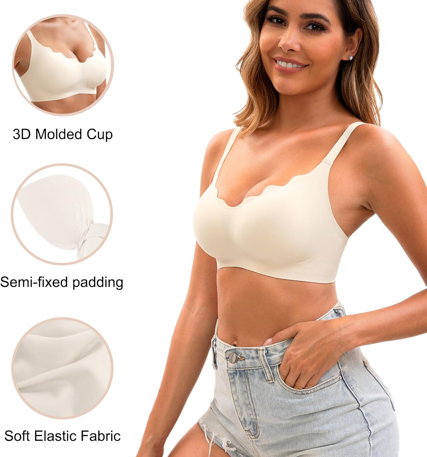 Womens Seamless T-Shirt Bras 3 Pack Wireless Comfy Jelly Bra, Full Coverage Bralette No Show Under Clothes - Image 2