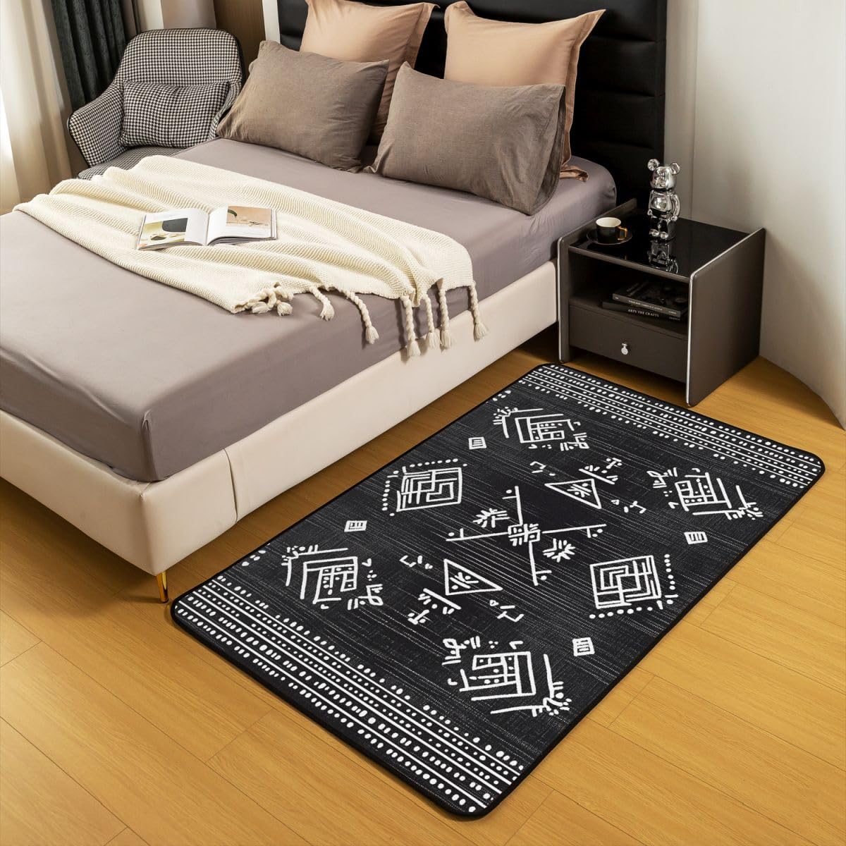 Homewish Zachodni Aztecki dywan 100 x 150 cm do sypialni - czarno-biały dywan do salonu południowo-zachodni plemienny dekoracyjny dywan geometryczny duży dywan podłogowy antypoślizgowy