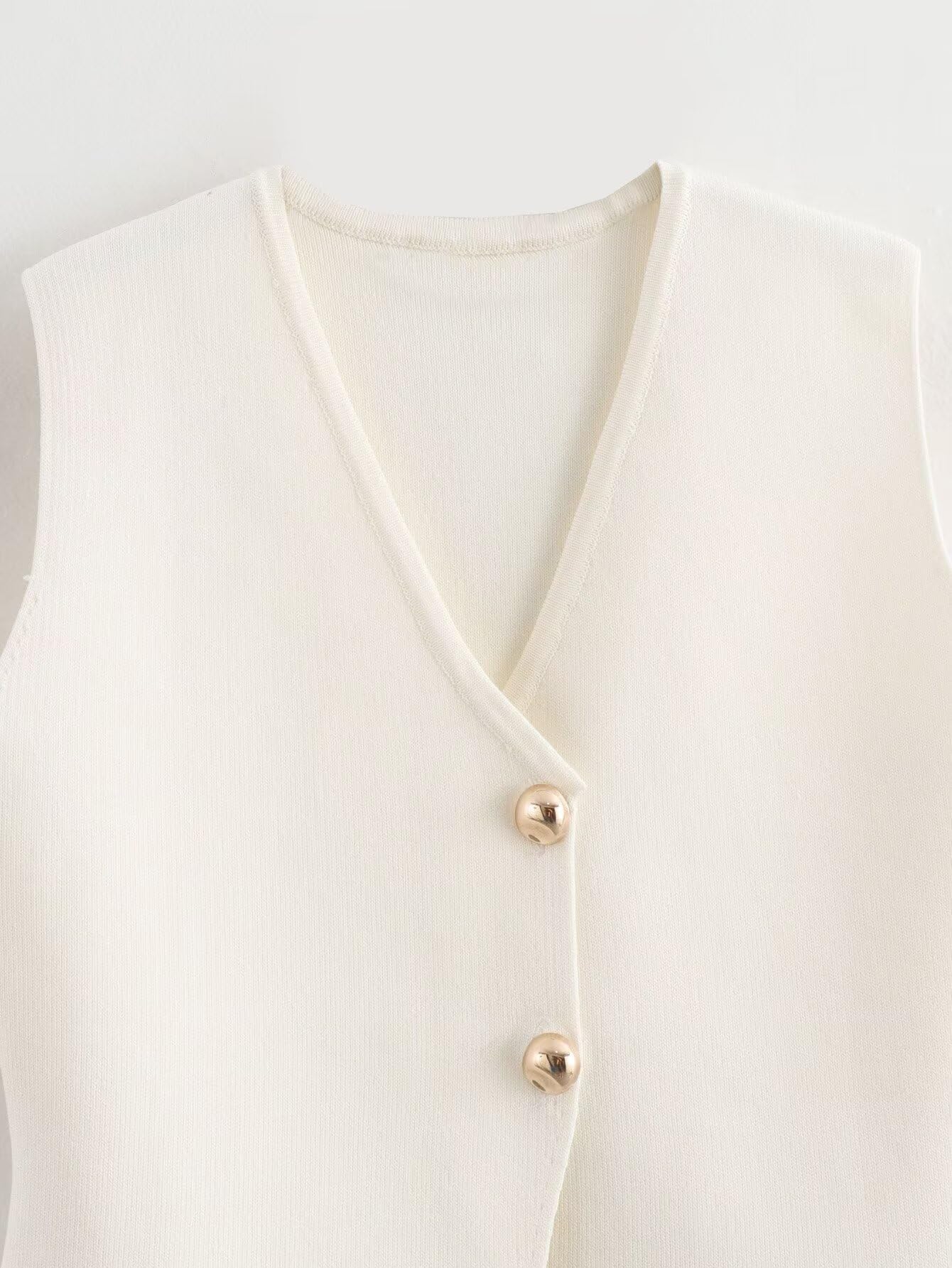 Pulls sans Manche Femme Gilet de Costume Court Tricot Femme col V Boutonné Doré sans Manches Élégant Habillé Débardeur Pull Chic Tricot