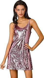 Women's Glitter Sequin Dress Spaghetti Strap V Neck Party Cocktail Sparkly Mini Dress Clubwear - Buy now