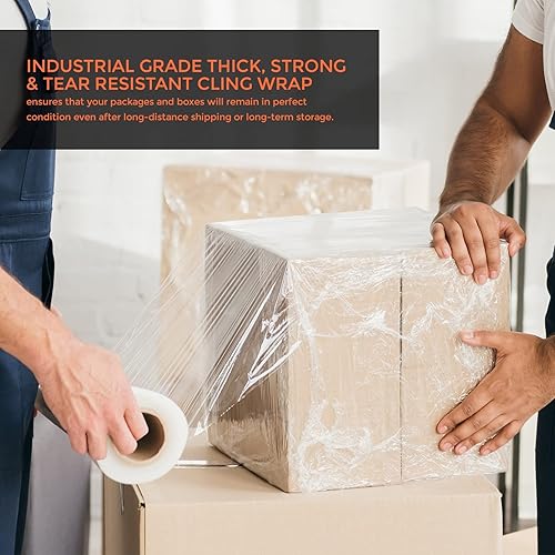 Miniatura 2 de Película elástica de 18 pulgadas, 4 rollos x 1000 pies, rollos de envoltura retráctil de adherencia de resistencia para cajas y muebles, envoltura