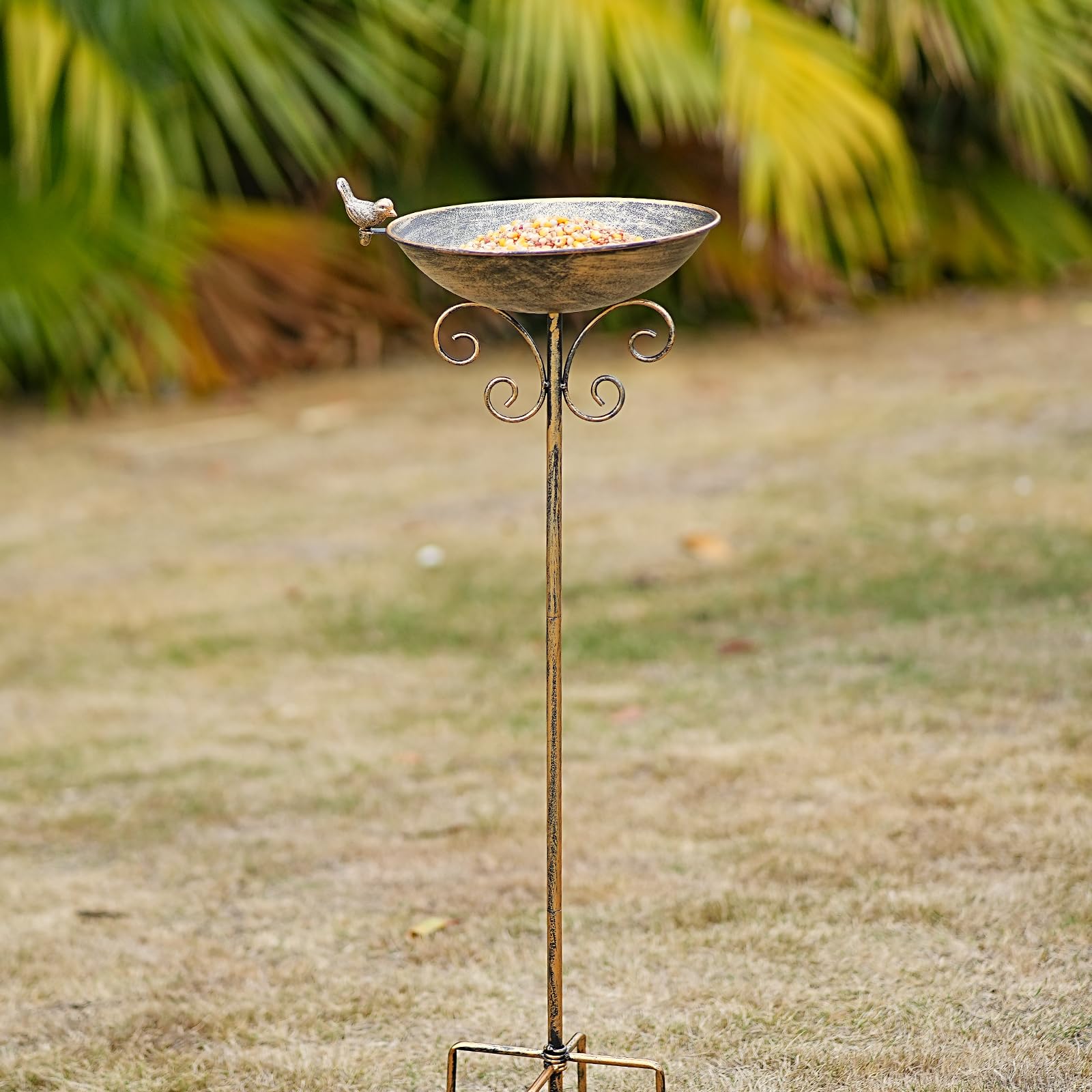 HOUYANG Vogeltränke für den Außenbereich, Metall, Vogeltränke, Vogelfutterstation mit Metallpfahl, Gartendekoration, 91,4 cm