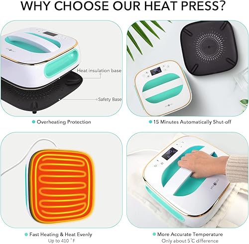 Miniatura 6 de HTVRONT Máquina de prensa de calor para camisetas con 52 accesorios, prensa de calor portátil con suministros para sublimación y camisa de vinilo HTV