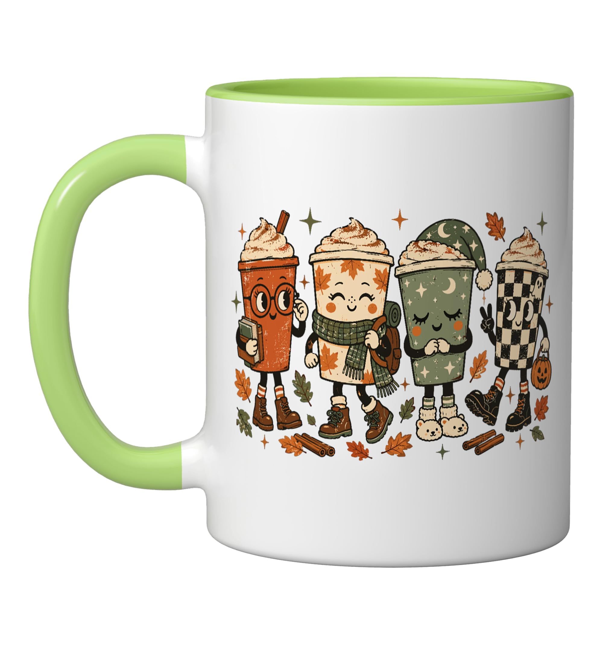Iced Coffee Pumpkin Spice Latte Fall Autumn Ceramic Mug, Light Green/White, 11oz