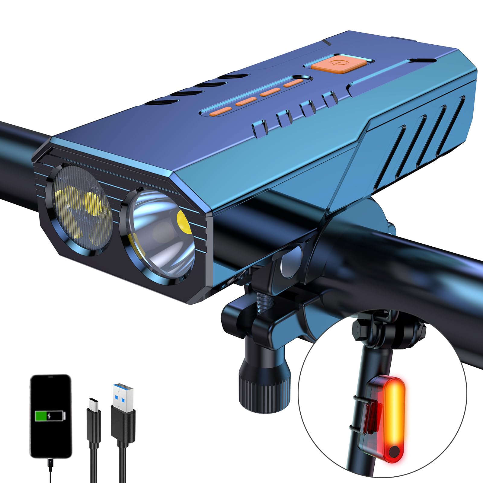 Bike Lights for Night Riding, Super Lumen 360 Rotatable 10000 Lumen Bike Headlight, 1200 Lumen Larger Wide Angle 3000 mAh Bicycle Lights Front and Rear