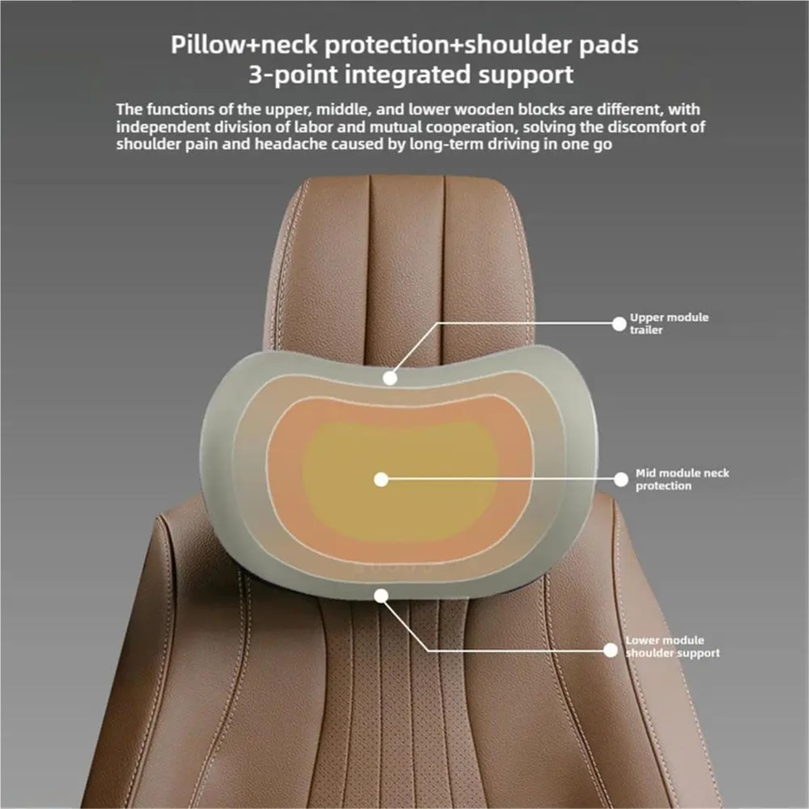 Cuscino ergonomico in memory foam, supporto lombare, regolabile, protezione per poggiatesta per seggiolino auto, sedia da ufficio, guida lunga (nero)