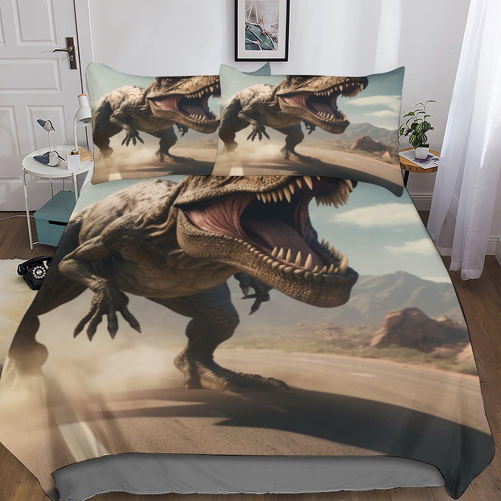 dinosauri Set Copripiumino Trapuntato Con Stampa Re Con Chiusura A Cerniera Per Microfibra Tyrannosaurus Rex Biancheria Da Letto Bedding Set Soft Microfiber Adulti E Bambini King（220x240cm）