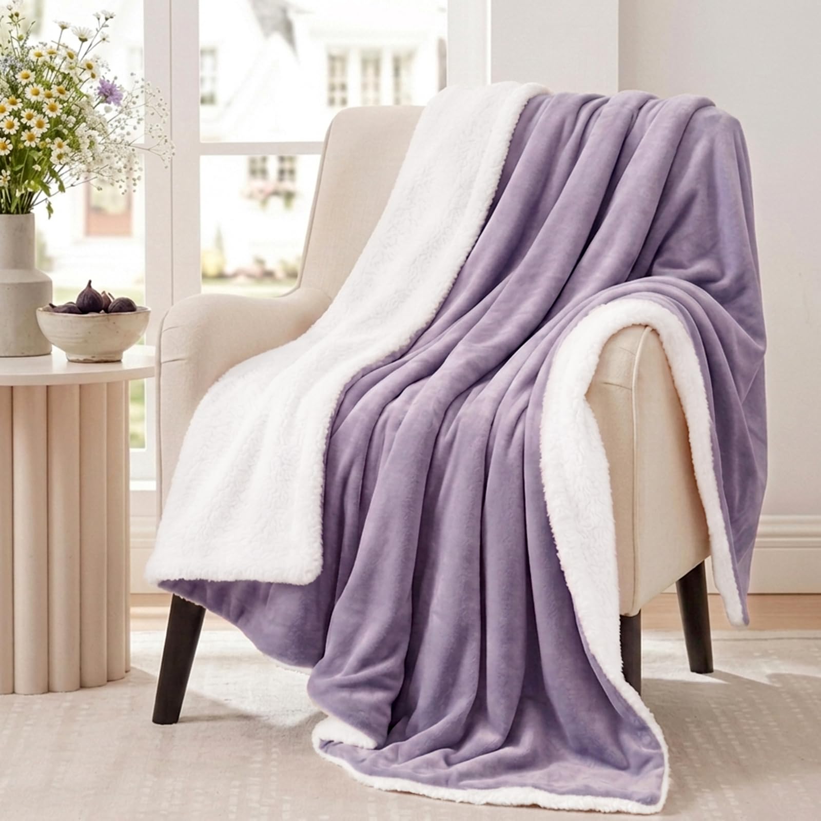 Aisbo Sherpa Fleece Throw Blanket Lavender - Fluffy Thick Warm Blanket for Sofa Couch Throw Single Size, Solid Microfiber Bed Blanket Soft Throws for Travel, 130x150cm โ image 1