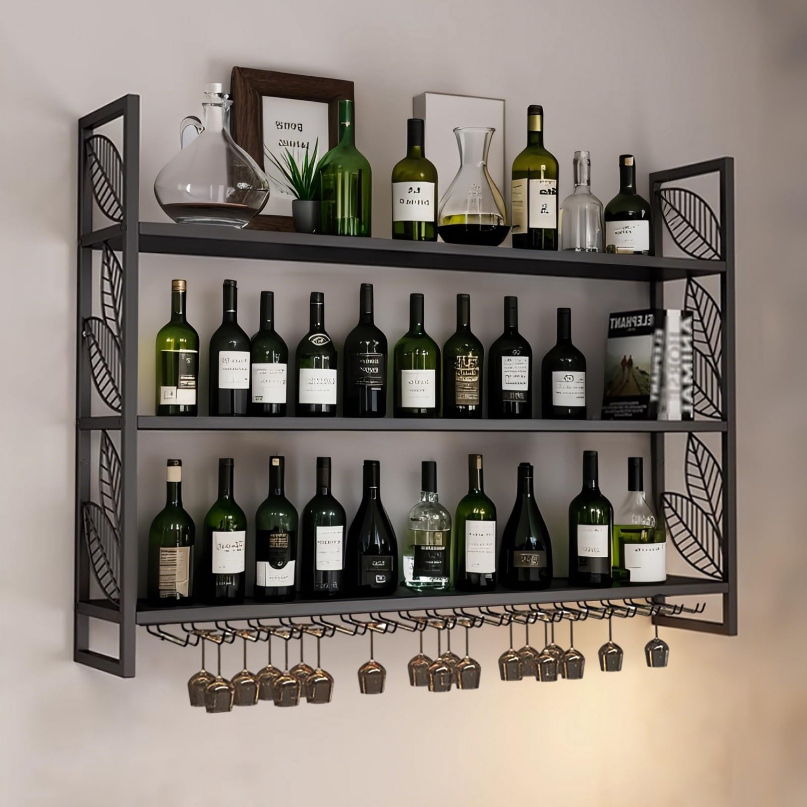 Meuble d'exposition à vin rustique en métal pour désencombrer votre plan de travail