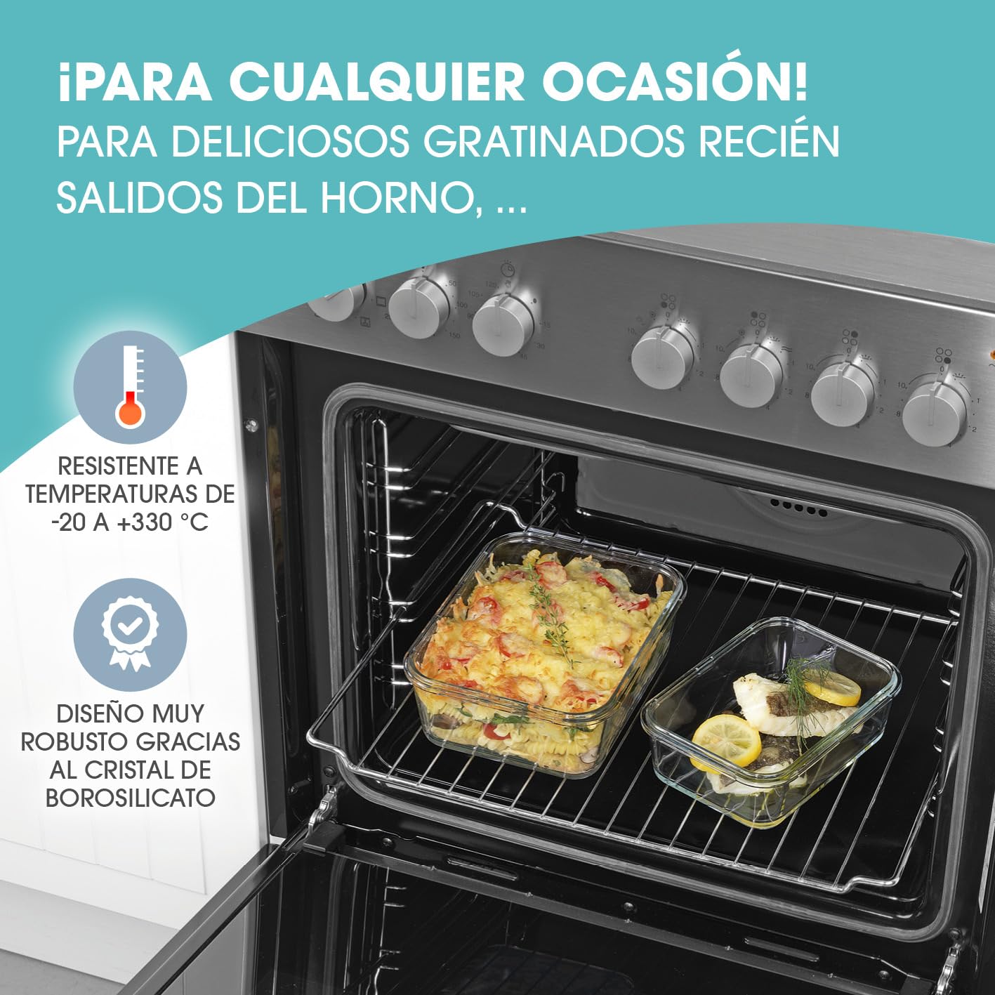GOURMETmaxx Set de 8 contenedores de Alimentos de Vidrio, Incluyendo la Tapa | Cierre cuádruple y Sello de Silicona, conservación del Aroma de la Comida